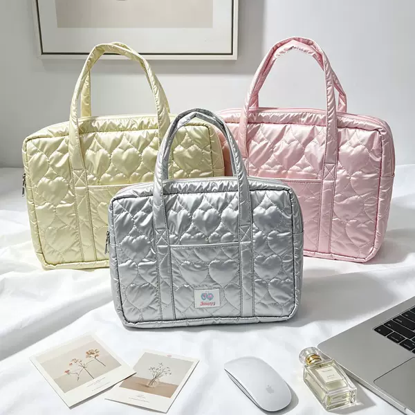 Large Capacity Pu Quilted Laptop Bag Large Capacity Notebook Love Heart iPad Tablet Protective Case Storage Bag