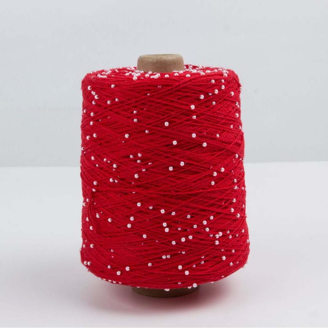 厂家直销.色纺棉线珠子纱.红色棉线穿珍珠