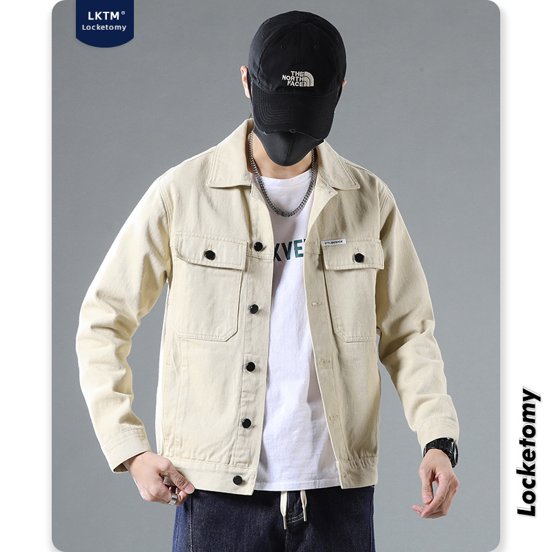 LKTM ropa de hombre # Denim abrigo de los hombres 2023 otoño e invierno nuevo estilo coreano de moda slim fit todo partido estiramiento chaqueta casual