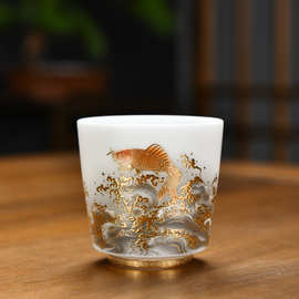 羊脂玉白瓷功夫茶杯主人杯个人专用杯男款茶盏单杯品茗杯陶瓷高档
