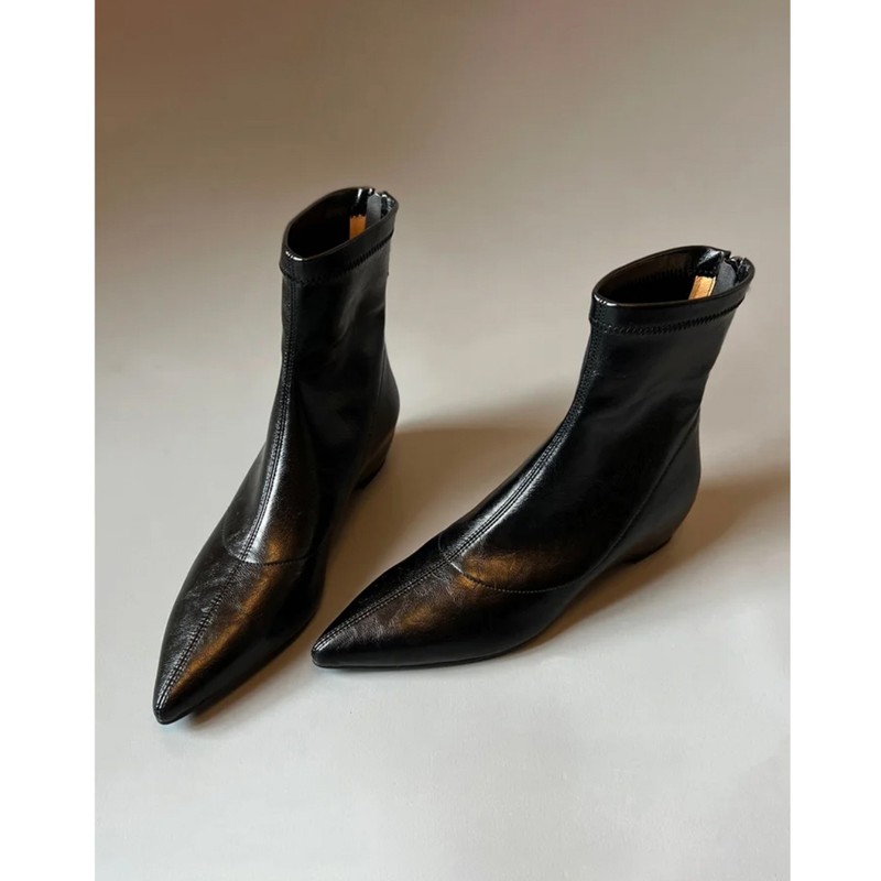 Sheepskin ~ French Pointed Toe Inner Heightening Slim Boots for Women 2025 Super Nice Short Boots Genuine Leather Wedge Chelsea Boots Sheepskin ~ French Pointed Toe Inner Heightening Slim Boots for Women 2025 Super Nice Short Boots Genuine Leather Wedge Chelsea Boots