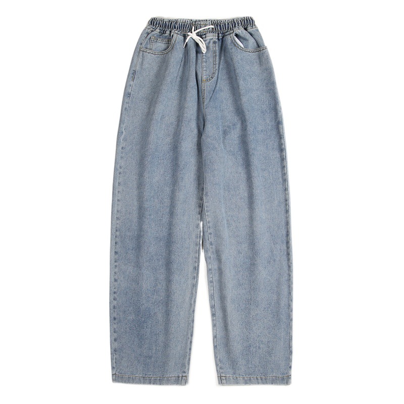 Lktm hombres # nuevo americano retro recto cintura elástica jeans hombres sueltos pierna ancha casual Pantalones rectos