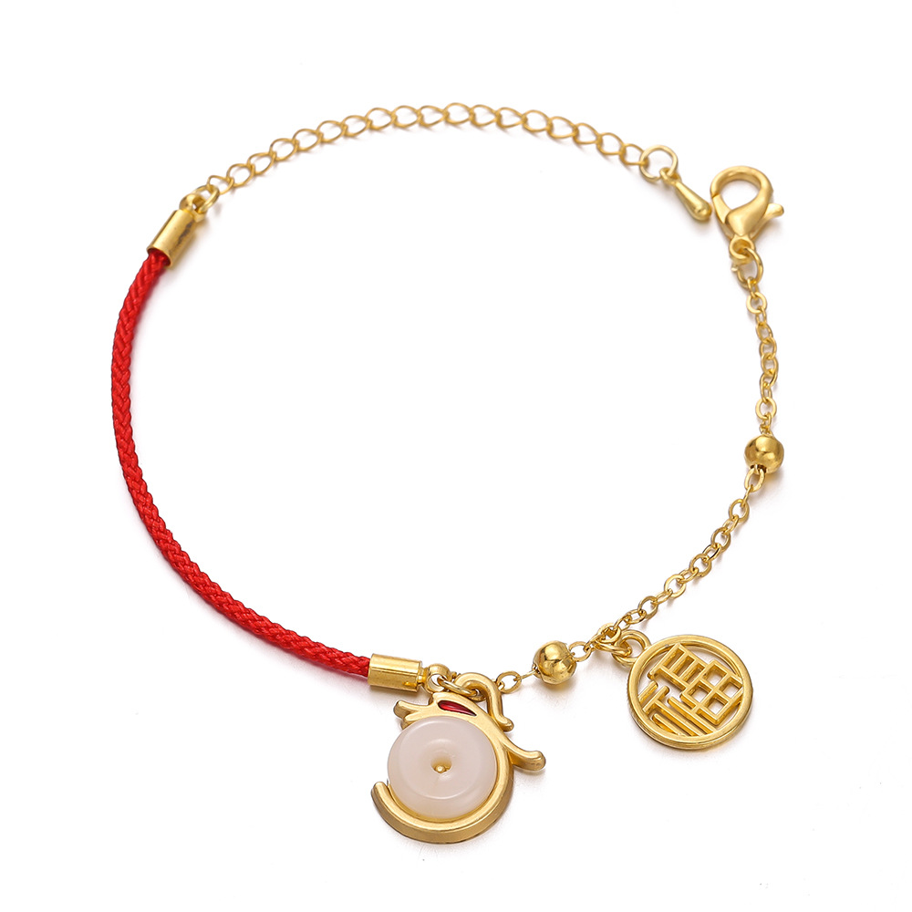 2024 dragón año rojo pulsera tejida oro suerte Zodiaco dragón nacimiento año nuevo chino pequeño regalo pulsera cuerda