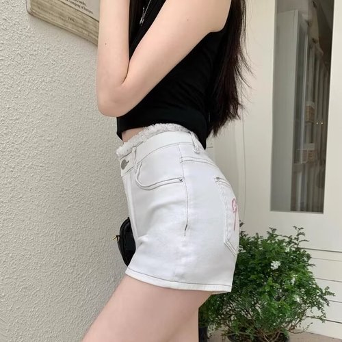 High-waisted denim shorts for women in summer new large size fat mm loose slimming belly design niche A-line hot pants