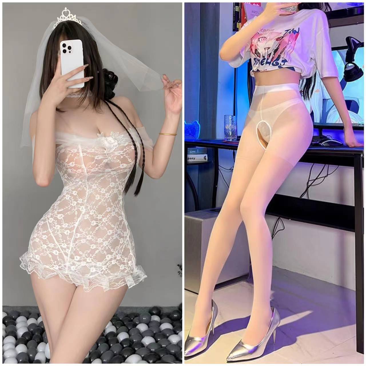 신부 세트 화이트 오픈 양말
