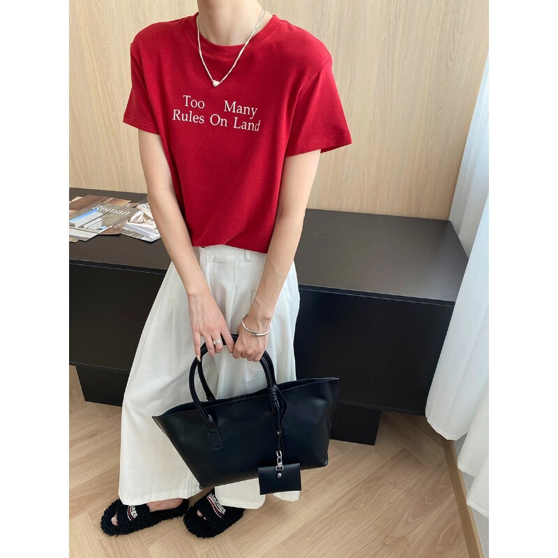 Sinan French Blogger Style Petite Basic Simple Letter Print Regular Shoulder Slimming Short-Sleeve T-Shirt Sn7998