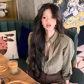 秋季韩系复古风宽松单排扣长袖衬衫女2026新款设计感翻领工装衬衣