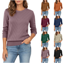 2025欧美亚马逊秋冬新款外贸时尚套头毛衣圆领长袖舒适针织衫女装