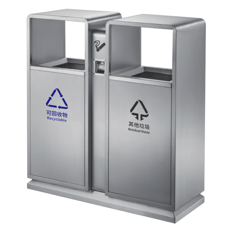 户外不锈钢垃圾桶公园小区室内商场地铁环卫大号垃圾箱分类果皮箱