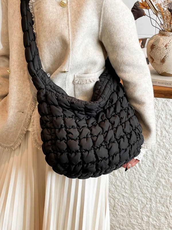 Bolso Cruzado Estilo Nube Plisado de Tela, Gran Capacidad con Cremallera, para Uso Diario y Trabajo