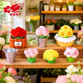 春日唯美铁桶花束树脂配件 玫瑰园艺造景diy桌面装饰品微景观摆件