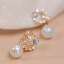 超仙花环珍珠吊坠耳钉高级感人鱼姬耳饰女简约百搭女爆款耳针饰品