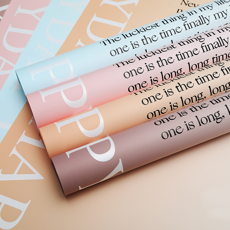 Gradiente inglés de doble cara de dos colores de papel ouya nacarado película impermeable flor regalo papel de regalo fábrica al por mayor