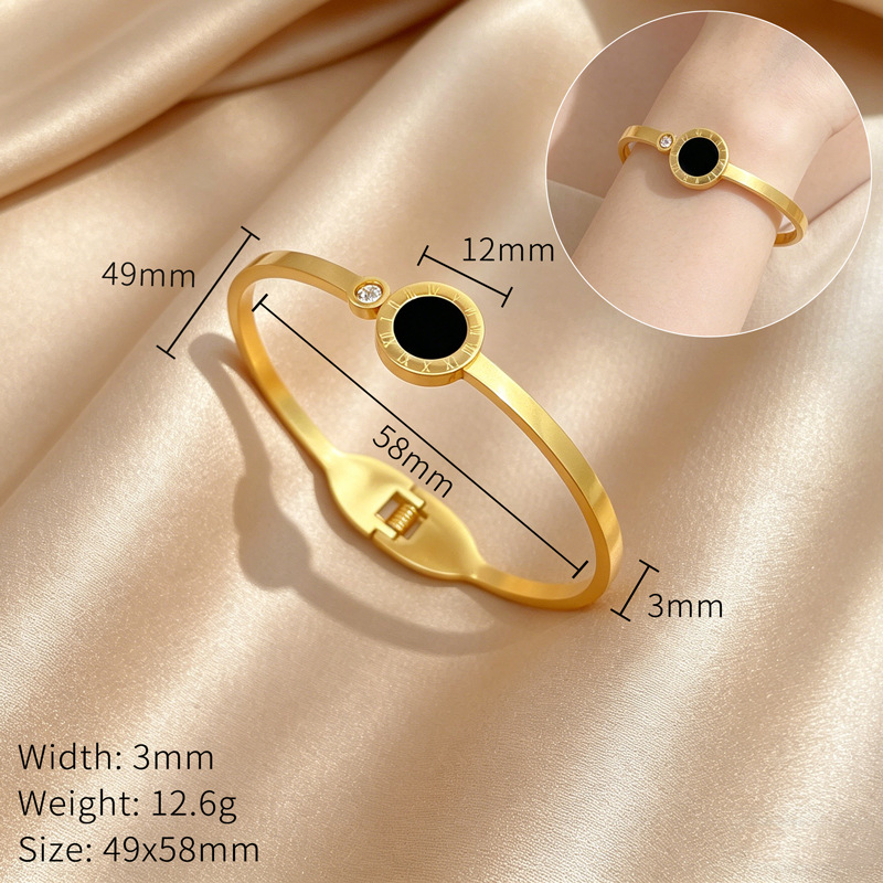 Minimalist Roman Zircon Titanium Bangle For Women And Men_voghion.com