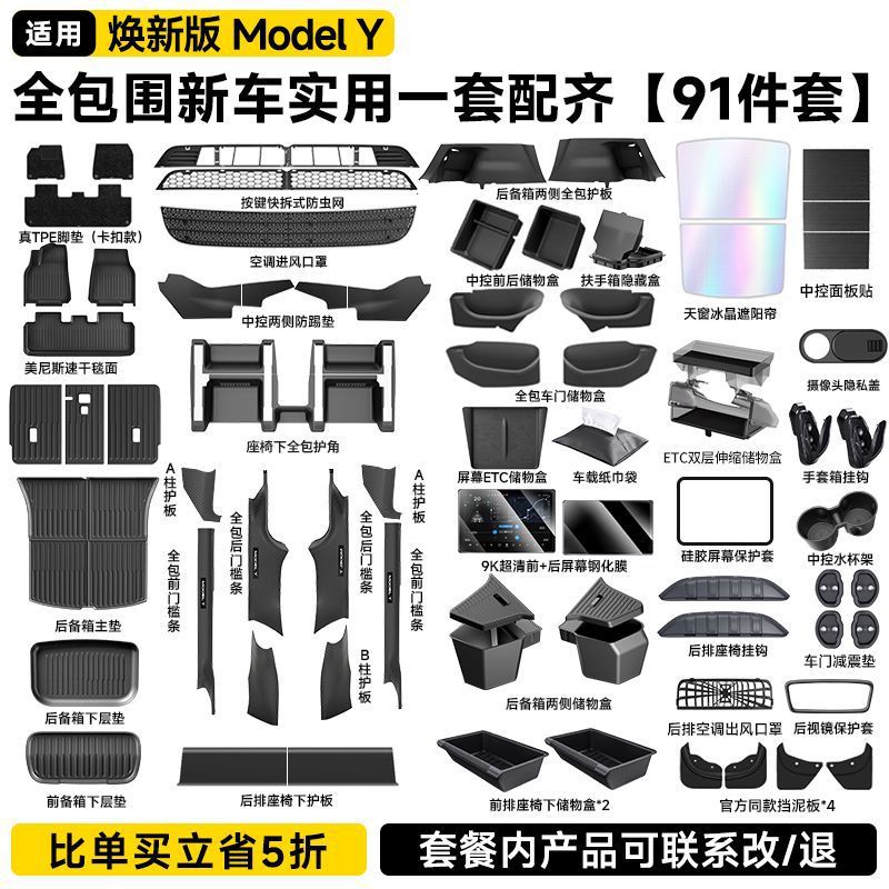 Suitable for Tesla Model 3Y New Version Car Floor Mats, Full Set of Protective Modification Storage Surrounds, Yl Accessories
