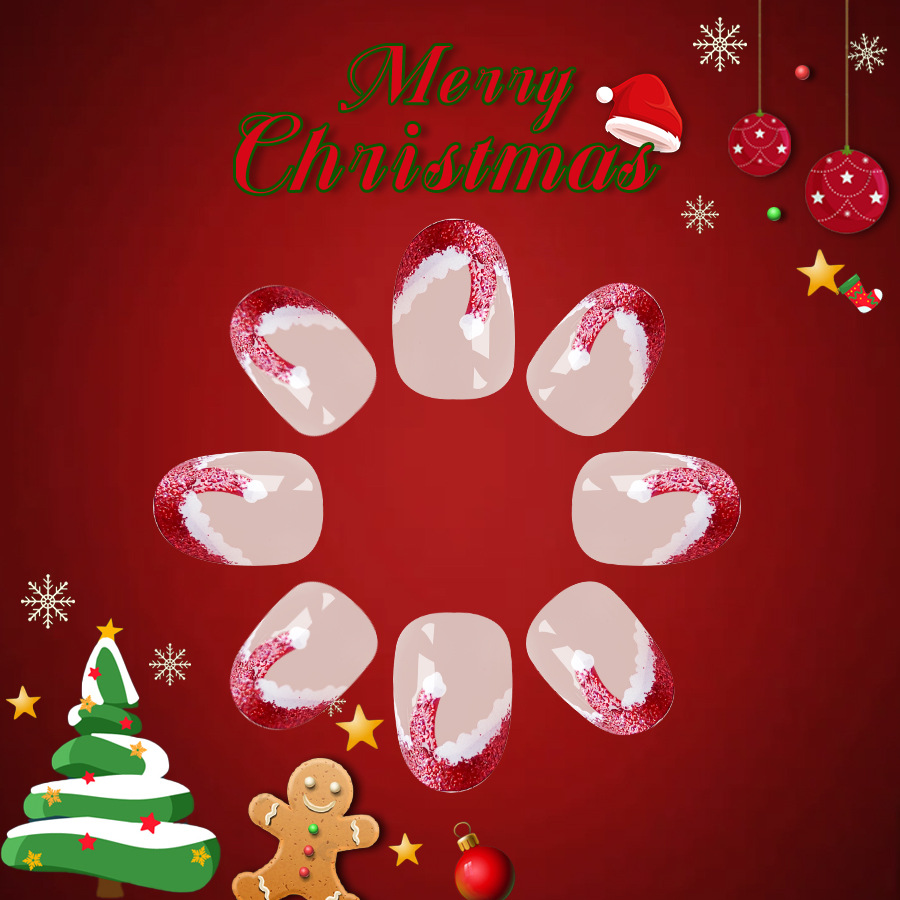 Kuerz Giny Oval 2024 Nei Chrëschtdag Einfach Séiss Chrëschtmutz Rout mat Wäiss Wäiss Droen Rüstung 24 Stéck_voghion.com