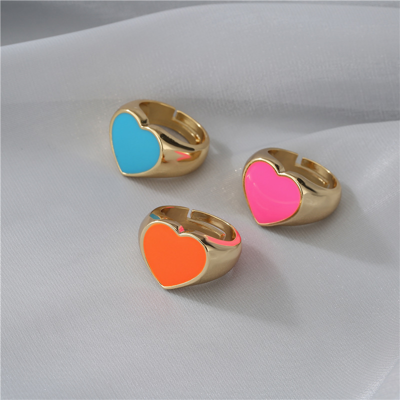 fashion color dripping heart copper plated 18K gold ring