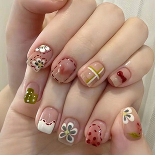 Simple cute sweet graffiti flower nail art summer colorful children's fun fake nail wearable nail art piece