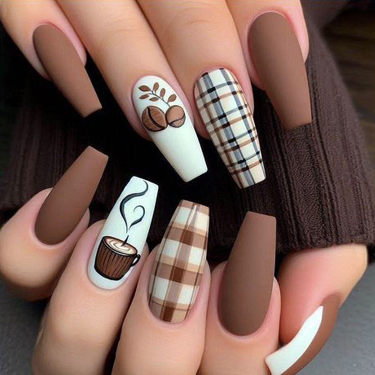 Cross-Border Autumn and Winter Hazelnut Coffee Wearable Nails European and American Wearable Nails Ins Brown Wearable Nails Manicure Nails Wholesale