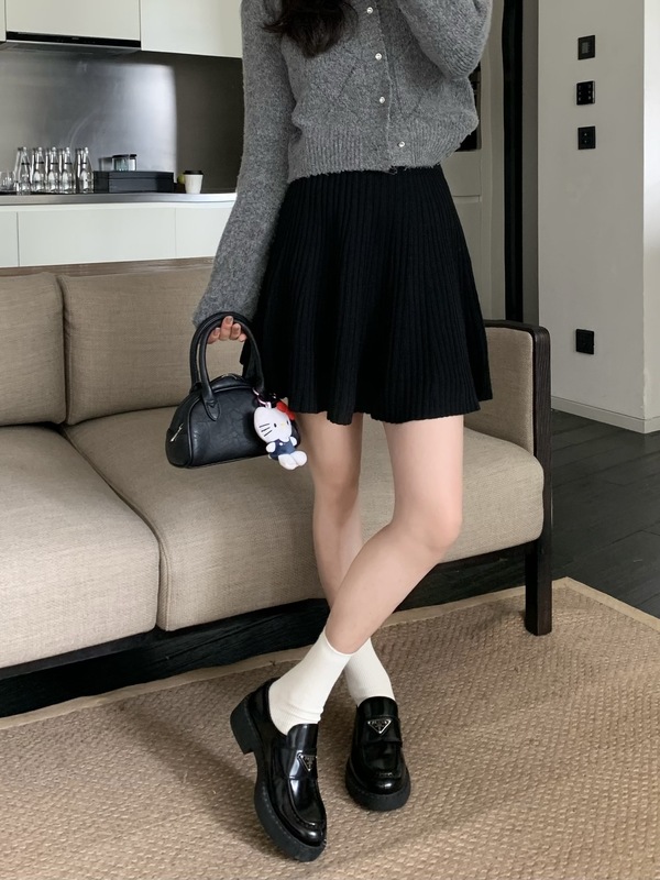 纯色松紧腰针织半身裙女秋季百搭休闲裙子显瘦小个子半裙a字短裙|undefined