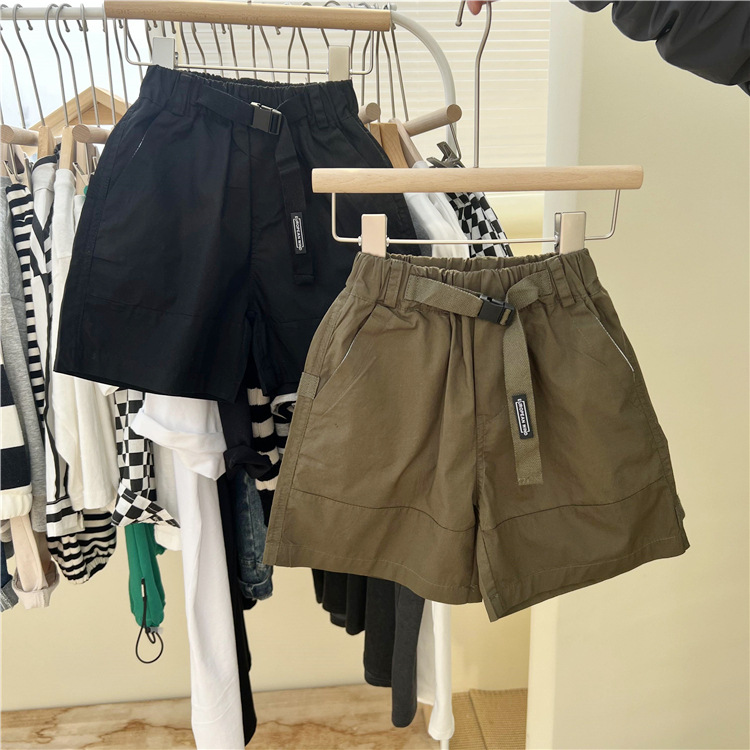 Pantaloni scurți versatile pentru copii, vara 2024, pentru băieți și fete din Coreea de Sud, cu etichetă de panglică, țesut, vară, Capris_voghion.com