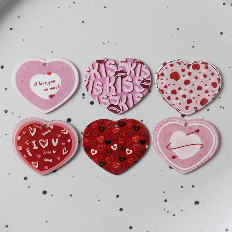 Acrylic red pink love Valentine's Day keychain earrings pendant double-sided embossed diy jewelry accessories material