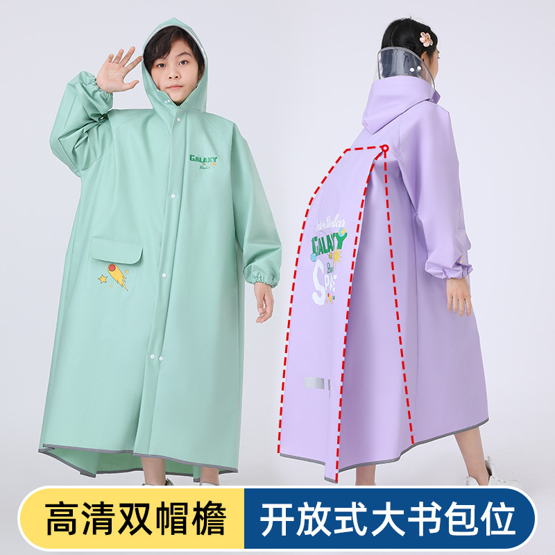 Children's Raincoat for Boys and Girls, Full-Body Waterproof, Suitable for Students Going to School with a Backpack, for Older Children and Adults, Large Size, Lightweight, with Hood