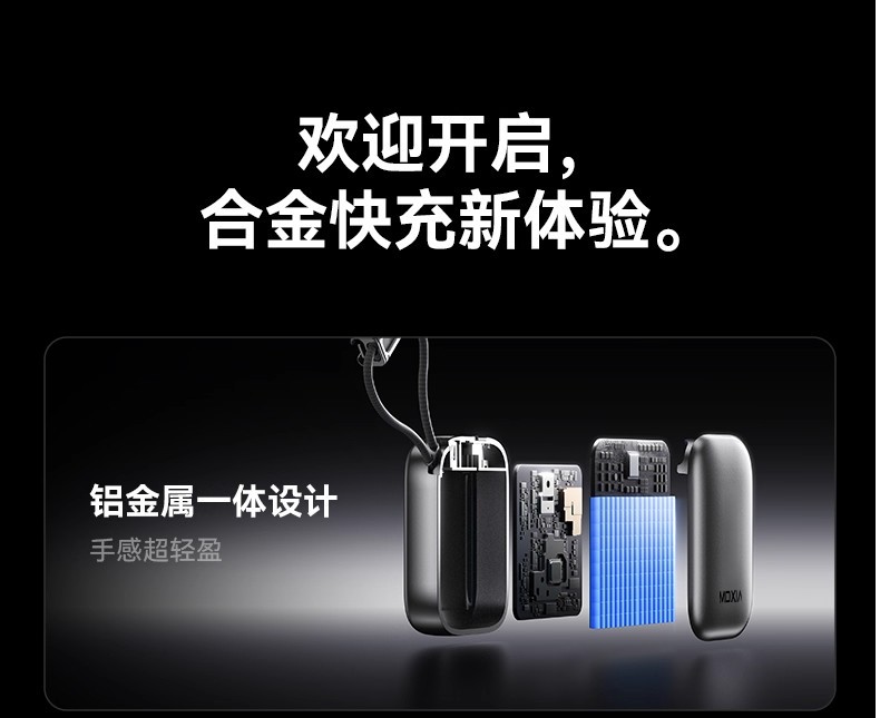 Mini tragbares Hochleistungs-Schnelllade-Powerbank 20000 mAh mit integriertem Kabel, kompakt und tragbar