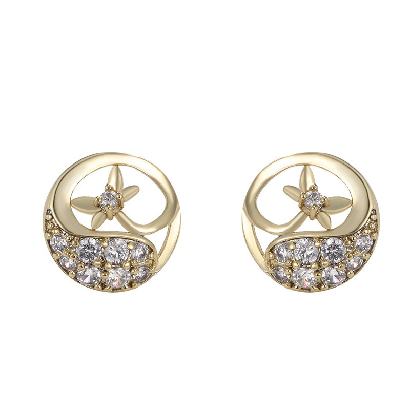 Pendientes de Estilo Japonés y Coreano de Xuping, Pendientes de Botón Redondos con Circonita, Estilo Único para Mujer, Sensación de Lujo Ligero y Alta Gama.