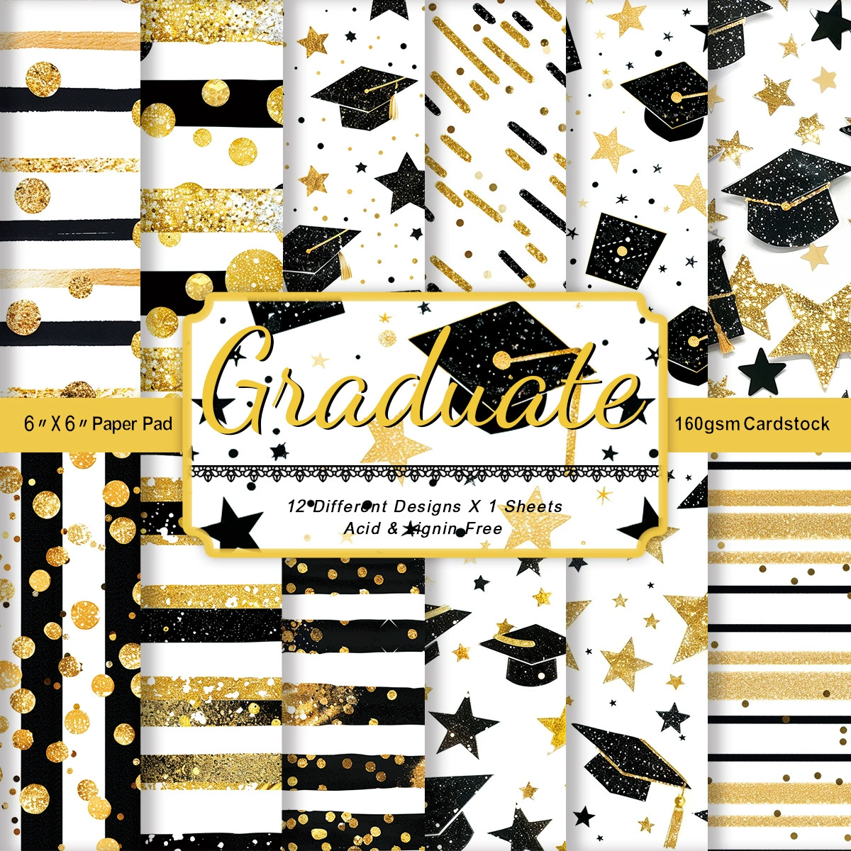 12 листов, дизайн выпускного диплома, шапочка, узор, бумага, односторонняя, поздравления, выпускное оригами, упаковочная бумага для скрапбукинга