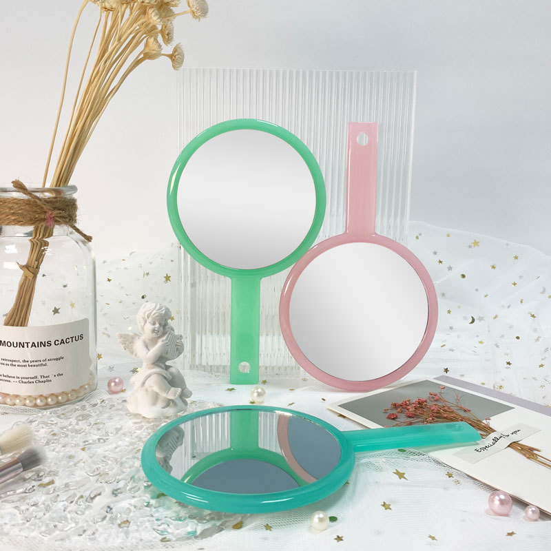 Estilo coreano ins HD de doble cara mango pequeño espejo redondo espejo de maquillaje portátil de mano espejo de regalo de bricolaje