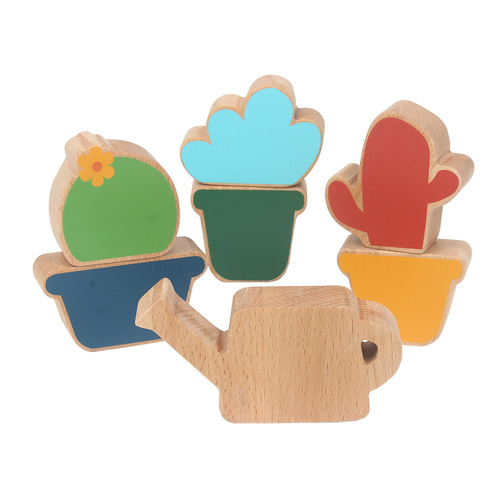 Young children's science and education puzzle building potted building blocks Jenga baby color recognition matching interesting wooden toys