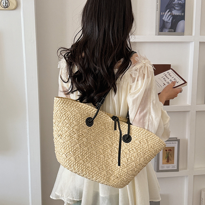 Handgeflochtene Rattan Schultertasche Mit Lederbesatz Nachhaltig_voghion.com