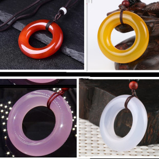 Ice Chalcedony Ping An Ring Pendant Wholesale Men's and Women's Agate Jade Ring Jade Bagel Pendant Ping An Buckle Pendant