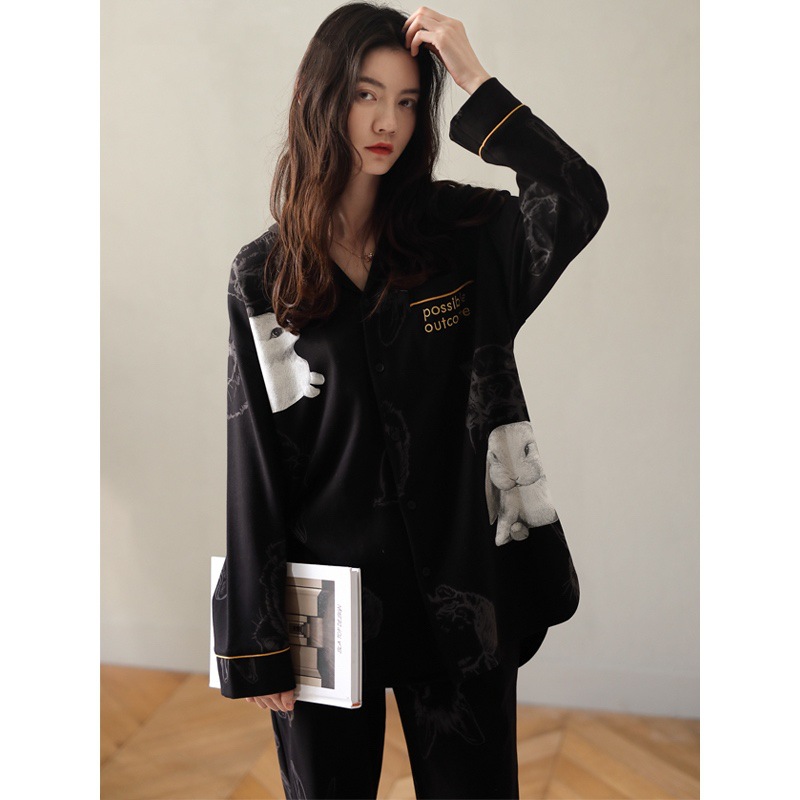 Pijamas traje de otoño e invierno de las mujeres manga larga de algodón puro lindo dulce primavera y otoño invierno ropa para el hogar de las mujeres se puede usar fuera