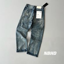 日系复古 现货NBHD伊势丹限定牛王水洗刀割破洞宽松牛仔裤长裤男