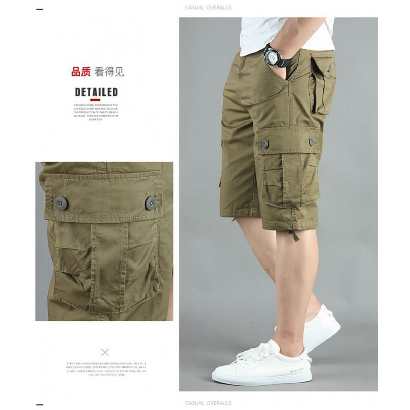 Pantalones casuales de cinco puntos con herramientas finas para hombres de verano, pantalones cortos casuales sueltos con múltiples bolsillos de algodón, pantalones deportivos, pantalones