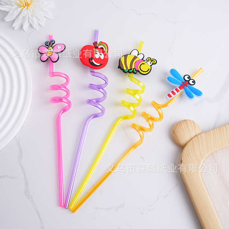 Transfronterizo Amazon dibujos animados forma paja creativa fiesta de cumpleaños decoración espiral curvado arte paja al por mayor