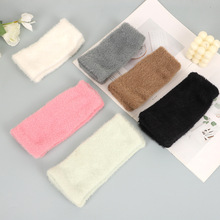 冬季加厚保暖手套女水貂绒中筒纯色半指手套新款加绒时尚毛绒手套