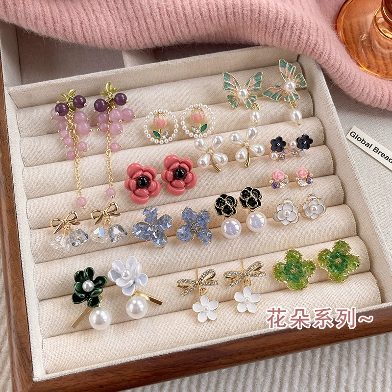 Свежая серебряная игла, универсальные серёжки из жемчуга, образец серебро 925, цветочная, роскошный стиль, высококлассный стиль, интернет-звезда