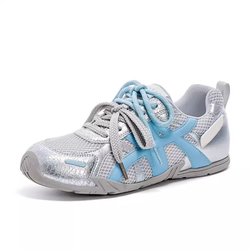 Versión de piel de vaca ~ 25 años de verano, suela gruesa, cordones dobles, malla voladora, zapatos de entrenamiento alemanes, zapatos casuales de cuero transpirables, mujeres