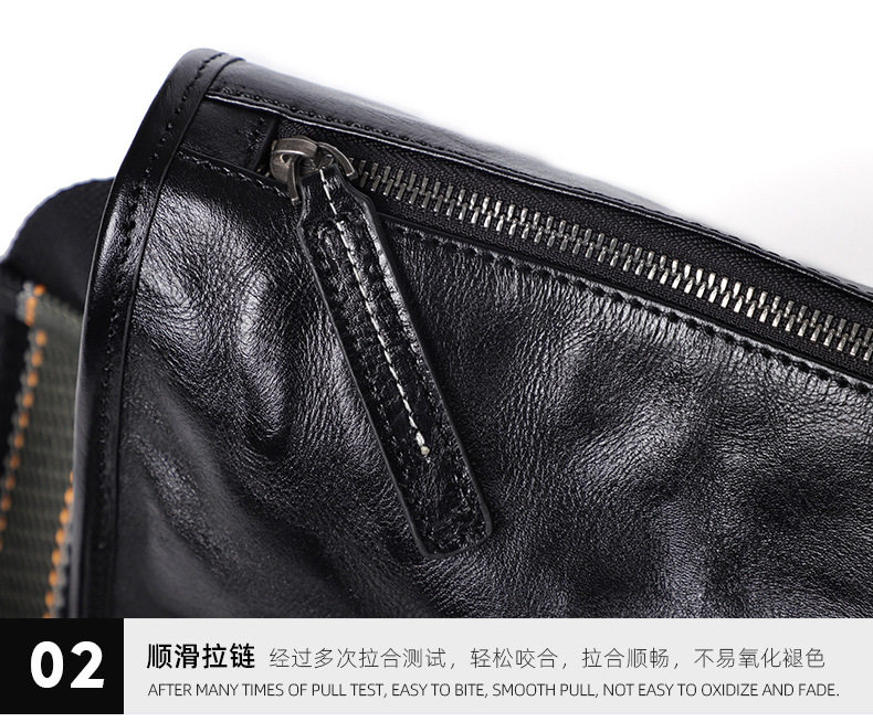 Túi đeo chéo nam da bò kiểu retro 29×11×17 cm — Màu đen da thực vật, Da cầm tay màu đen chi tiết 29