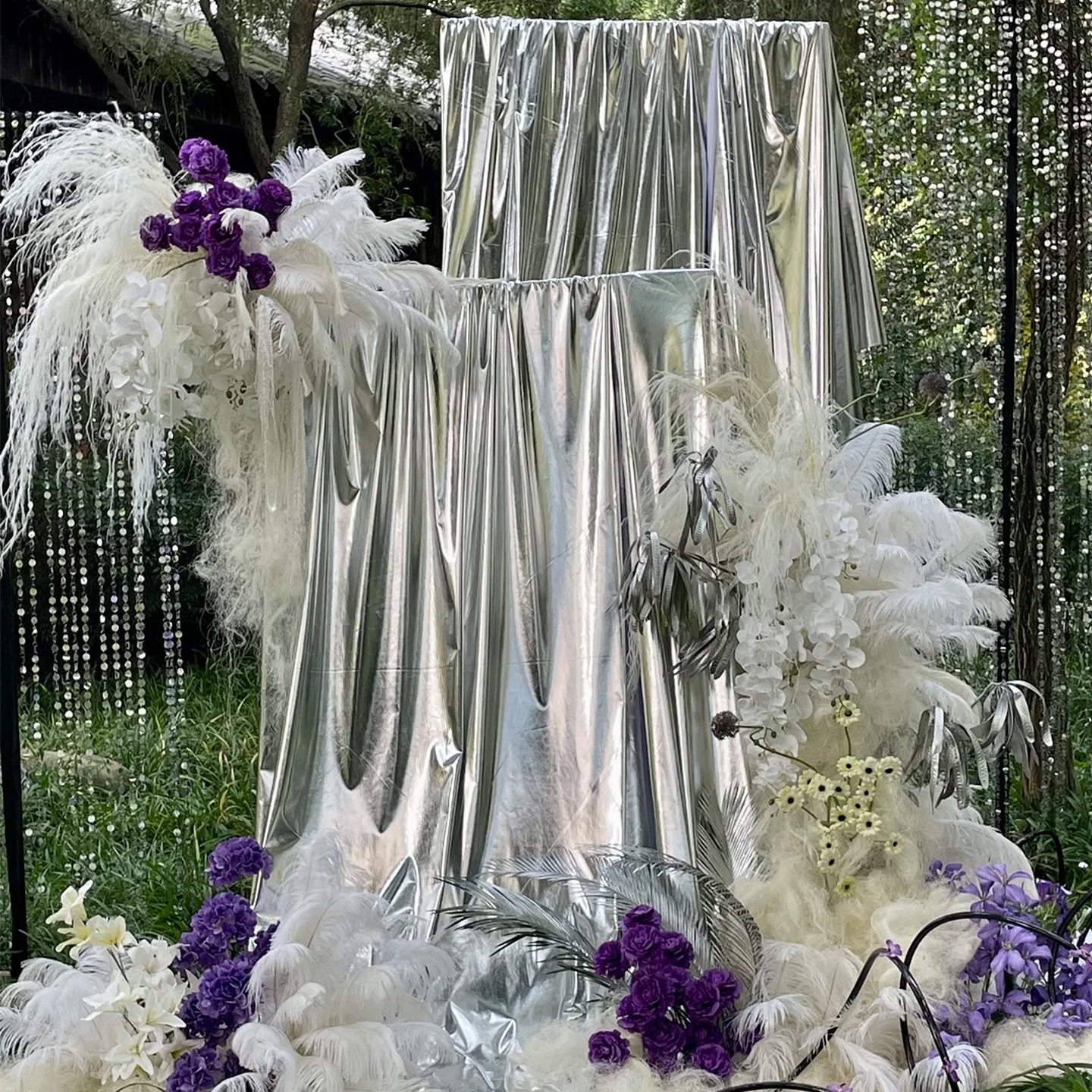 Boda transfronteriza tela dorada decoración de fondo escénico zona de bienvenida tela plateada decoración fotografía fiesta de cumpleaños cortina de gasa image 4