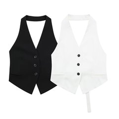 亞馬遜跨境外貿歐美女裝批發2024春季新款歐美風露背掛脖領背心