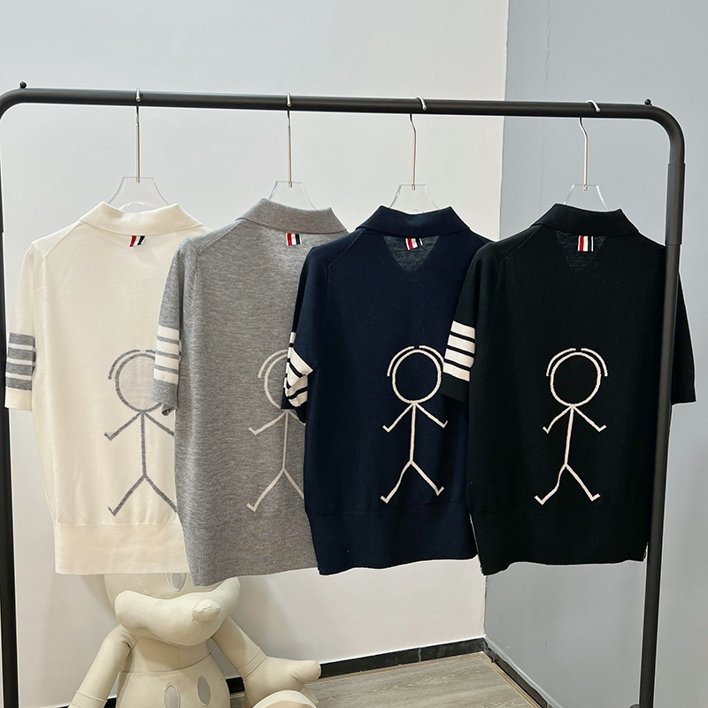 24 Korean version of the new TB back stickman wool polo collar short sleeve sweater women's early spring new thin top