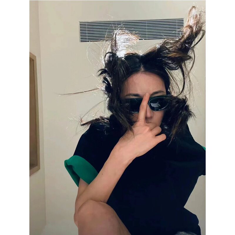 Real Two-Piece Stitching Dilireba's Same Style Bv Style Contrasting Stitching Double-Layer Pure Color Short-Sleeved T-Shirt for Men and Women