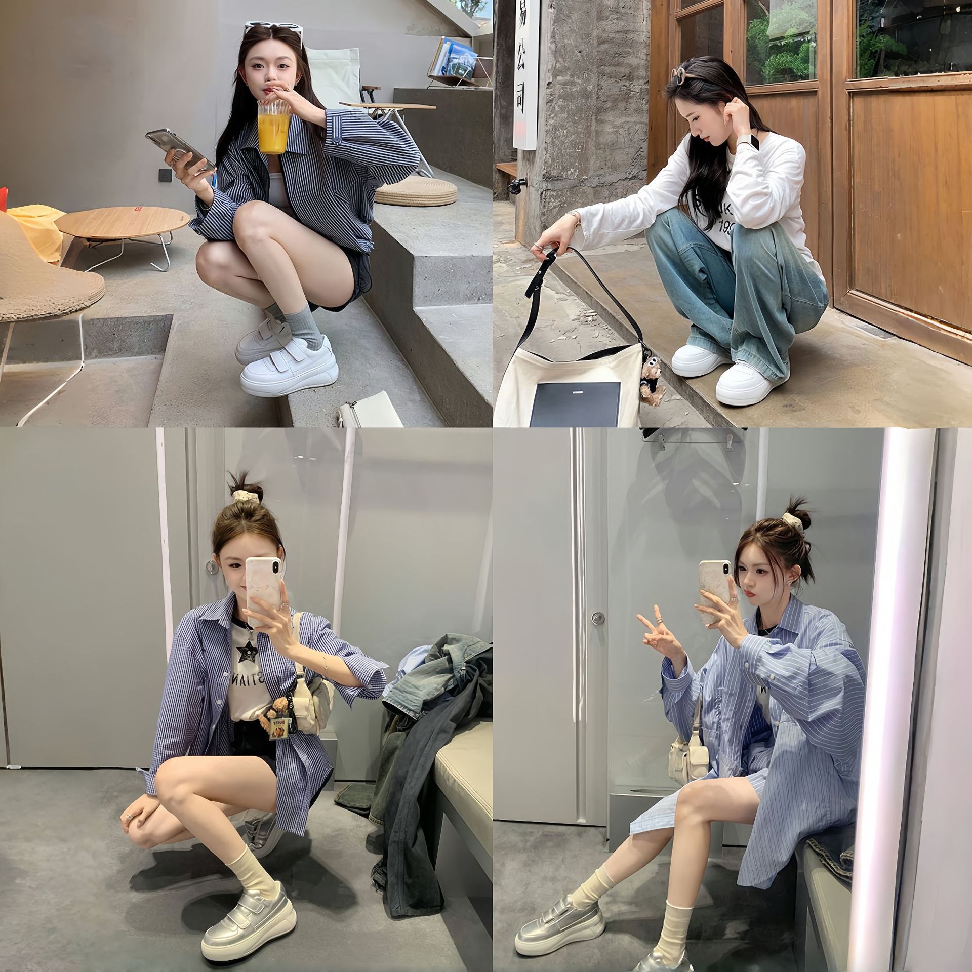 ソフト牛革 ~ 本革の年齢を減らすマジックテープの厚い底の白い靴の女性の秋の新型の百合は高くなります。