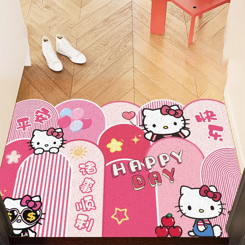 Silk loop doormat for the entrance, cartoon kitty doormat, dirt-resistant, can be cut to size, non-slip, easy to maintain, PVC entrance door mat