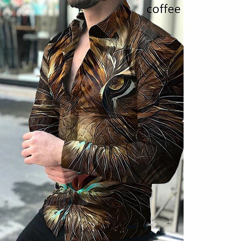 Ropa de hombre europea y americana de comercio exterior nueva personalidad casual de otoño camisa impresa de manga larga de los hombres de moda más camisa de tamaño