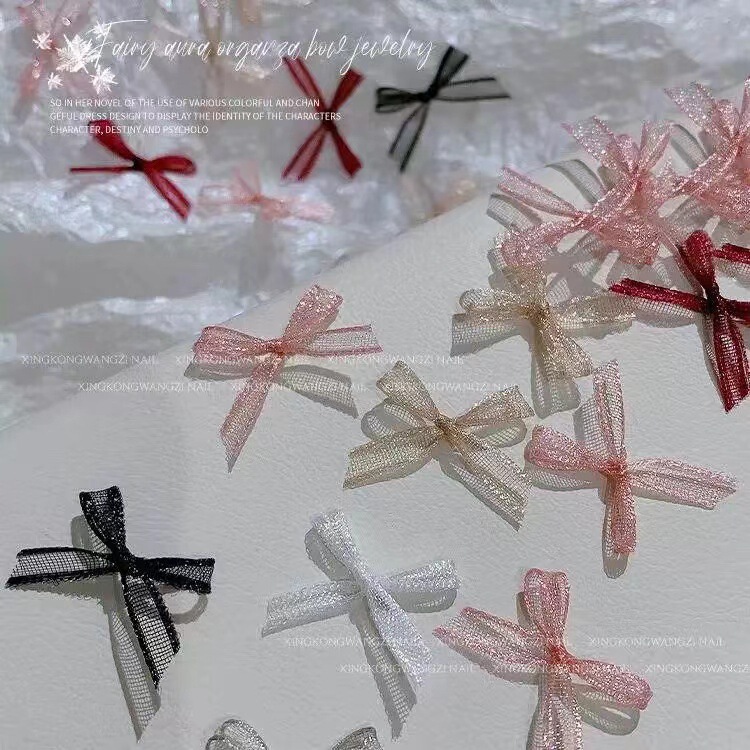 Trendy Nail Art Accessories on Pinduoduo: Popular Organza Lace Bow Nail Decorations on Instagram